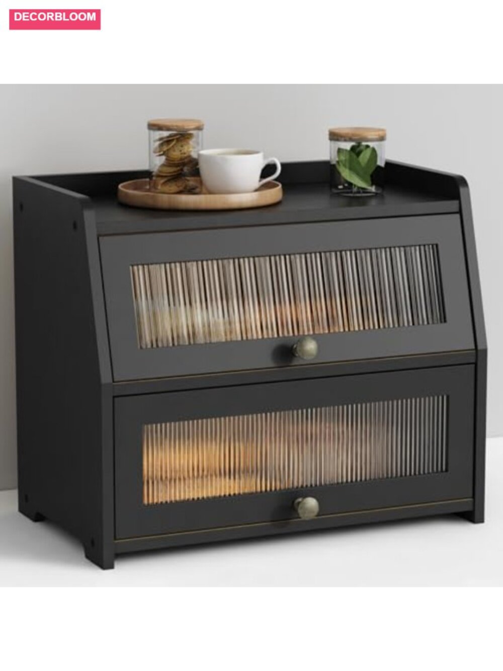 Large Bamboo Bread Box with Roll Up Door, Farmhouse Kitchen Storage Organizer